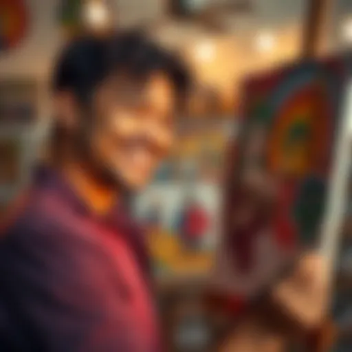 A person painting while smiling, showcasing personal fulfillment through creativity and expression.
