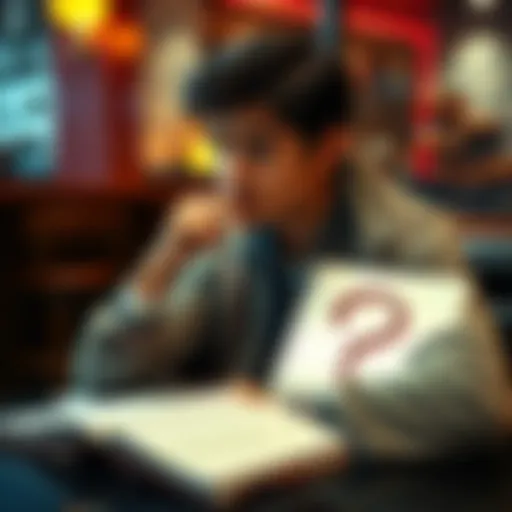A person sitting in a cafe, looking thoughtfully at a notebook with a question mark drawn on it, pondering the irony of quoting AM