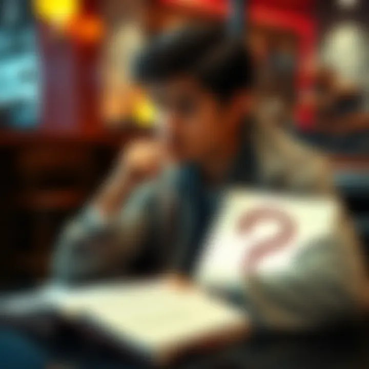 A person sitting in a cafe, looking thoughtfully at a notebook with a question mark drawn on it, pondering the irony of quoting AM