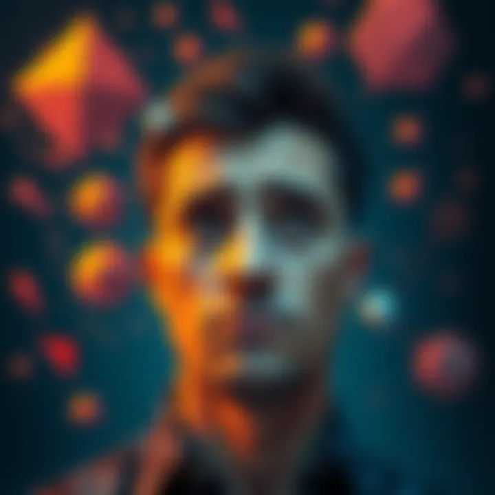 A person with a puzzled expression surrounded by mathematical symbols and shapes representing topology