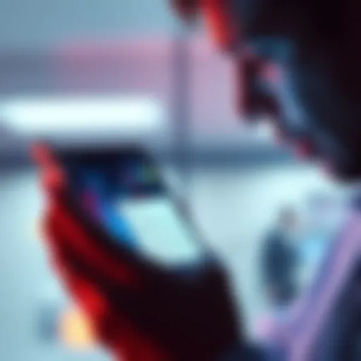 A concerned individual reading a threatening message on their phone regarding AI views, showing distress
