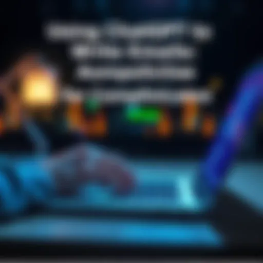 A frustrated writer calms down and uses ChatGPT on a laptop to write a professional email, focusing on communication and resolution.