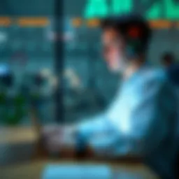 A person sitting at a desk, engaged with a laptop, appearing absorbed in AI-generated responses, symbolizing the impact of technology on creativity and critical thinking.