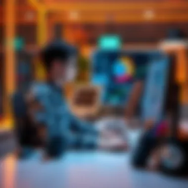 A person sitting at a desk, engaged with a computer displaying AI software, reflecting on the balance between using AI and developing personal skills.