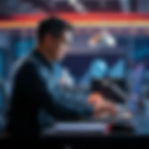A person sitting at a desk, interacting with AI tools on a laptop, looking engaged and focused.