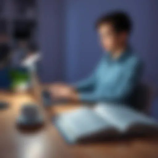 Individual sitting at a desk with a laptop, engaging with Chat GPT for mental health support while a therapy book is open nearby