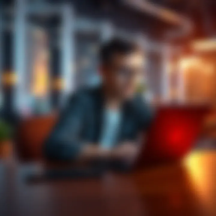 A person sitting at a desk, engaging with ChatGPT on a laptop, looking focused and thoughtful