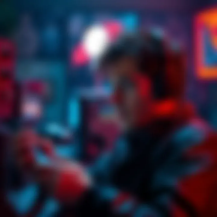 A person listening to a surprising voicemail on a midi device, with a look of intrigue on their face