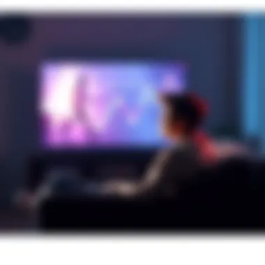 A person sitting on a couch, intently watching a television screen with a look of admiration and emotional connection, illustrating the concept of parasocial attachment.