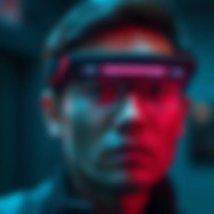 A person wearing smart glasses with a concerned expression, highlighting privacy issues related to facial recognition technology.