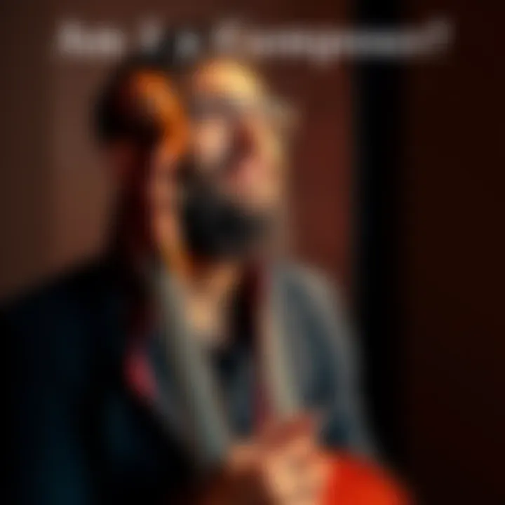 A passionate individual holds a musical instrument, contemplating their journey as a composer.