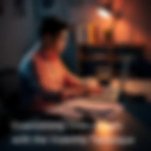 A person sitting at a desk, focused on a laptop with notes spread around, illustrating the challenge of productivity.