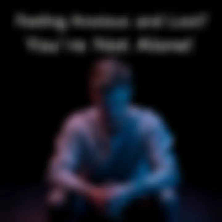 A person sitting alone, looking worried and overwhelmed, with a dark background to represent anxiety.