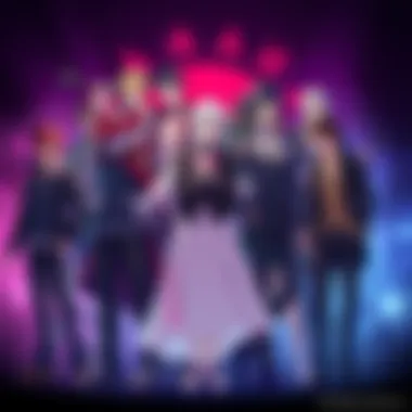 A group of characters from the Persona series gathered together, showcasing their distinct styles and personalities, representing the narrative focus of the games.