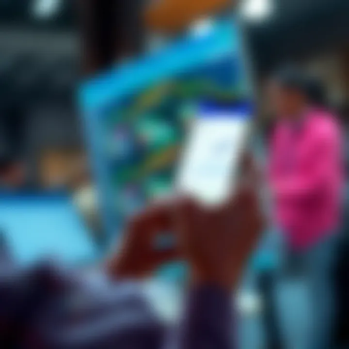 A person using a smartphone to manage personal finances with budgeting apps and graphs visible on the screen.