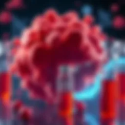 A visual representation of a personalized cancer vaccine being developed from a patient's tumor and blood samples, featuring vials and genetic data visuals.