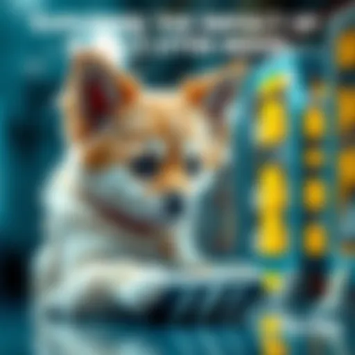 A pet interacting with a unique assessment tool to analyze mood and behavior.