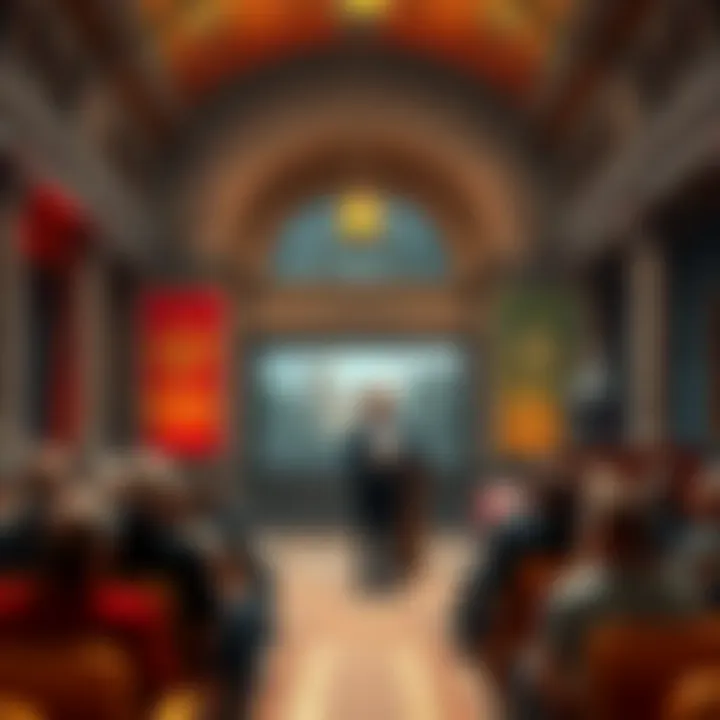 Peter Thiel giving a private lecture in a historic setting in Rome, with an audience engaged in discussion.