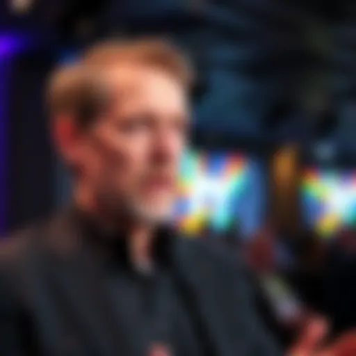 Peter Thiel speaking at a tech conference, showcasing his views on competition and innovation challenges in Silicon Valley.