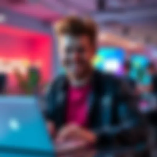 PewDiePie smiling with a laptop, showing off his new ChatGPT alternative.