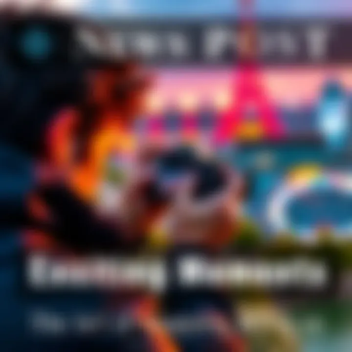 A photographer capturing a moment outdoors with a camera, focused on a vibrant scene