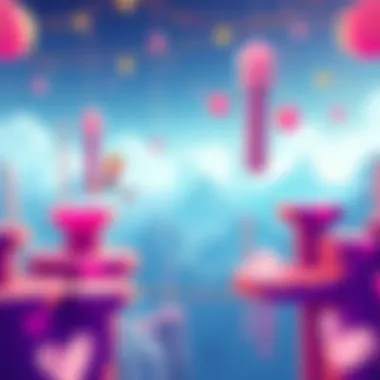 A colorful scene from a physics-based platformer game showing a character jumping on floating platforms in a vibrant environment