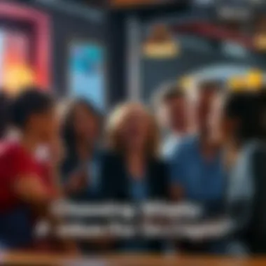 A group of diverse people discussing choices for a free sex coupon, expressing opinions and laughter.