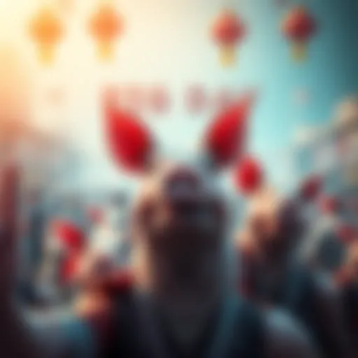 A joyful gathering of people celebrating Pig Day with decorated pigs and festive decorations.