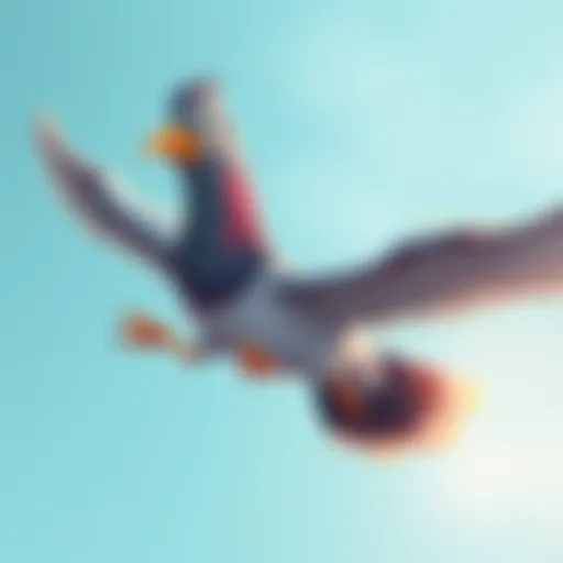 Pigeon delivering a text message A cartoon-style pigeon flying fast with a text message in its beak