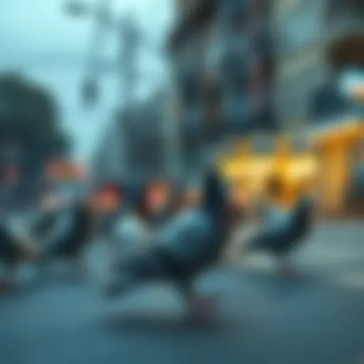 Animated pigeons in retro game set in Istanbul, reacting to player movement on the streets