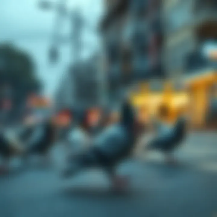 Animated pigeons in retro game set in Istanbul, reacting to player movement on the streets