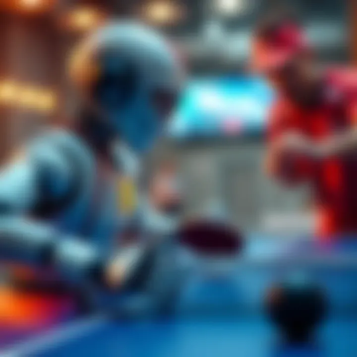 The ping-pong robot Ace playing against a human opponent, showcasing its advanced technology and skill in a competitive match.