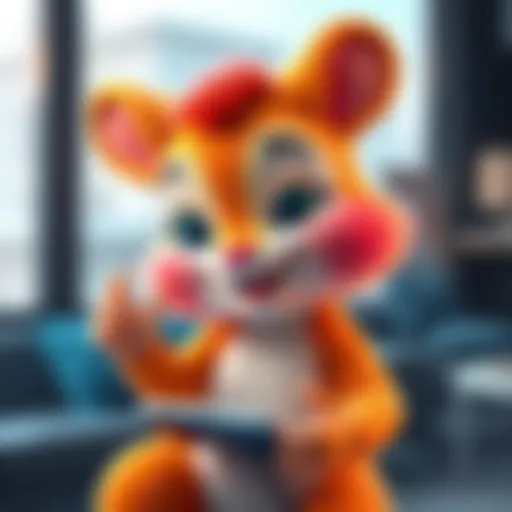 A colorful character named PipSqueak displaying consistent responses on a digital device with various swipes shown on screen.