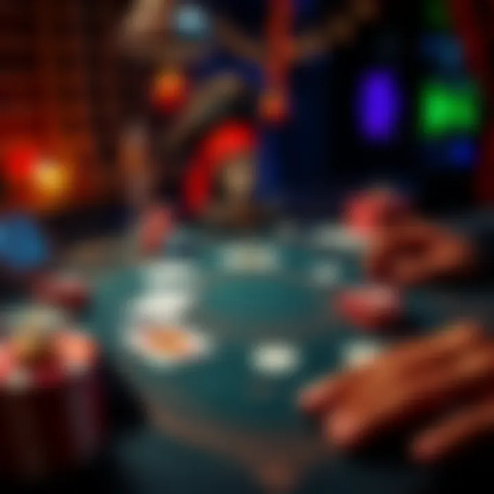 A pirate-themed poker table with cards, chips, and pirate decorations