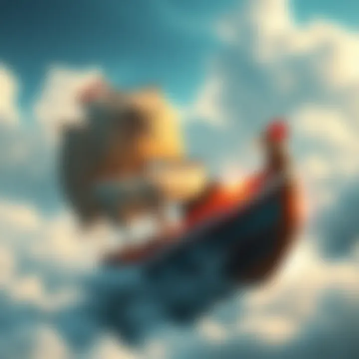 A pirate ship collides with an opponent's ship in an action-packed battle scene in Cloudsphere.