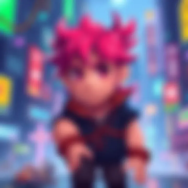 A colorful pixel art piece created using Aseprite, showcasing a character design in a vibrant setting.