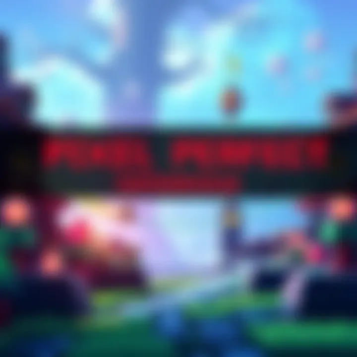 A vibrant scene showcasing pixel art characters and backgrounds in a game setting, with a focus on eliminating black bars on the sides of the screen.