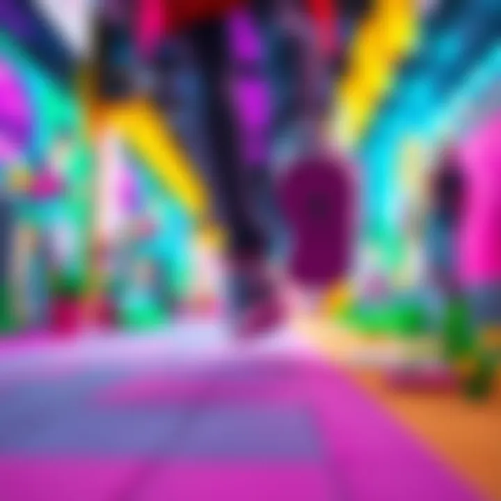 A vibrant pixel art animation depicting a character in a colorful environment, focusing on details like feet and movement.