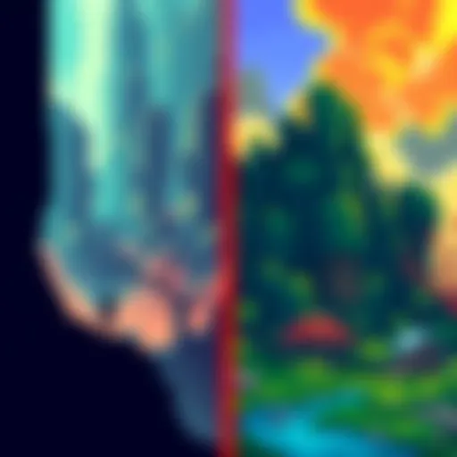 A side-by-side view of an artist's first pixel art creation and the latest version, showing their artistic evolution