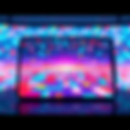 A vibrant pixel art app on a digital screen showing an infinite canvas filled with colorful designs, illustrating the ease of AI-assisted app development.