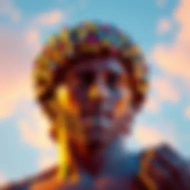 Colorful pixel art representation of the statue David, showcasing intricate details and modern style