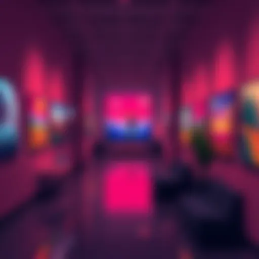 Colorful pixel art pieces showcased in a local gallery setting