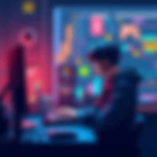 A game developer working on pixel art using modern technology and tools