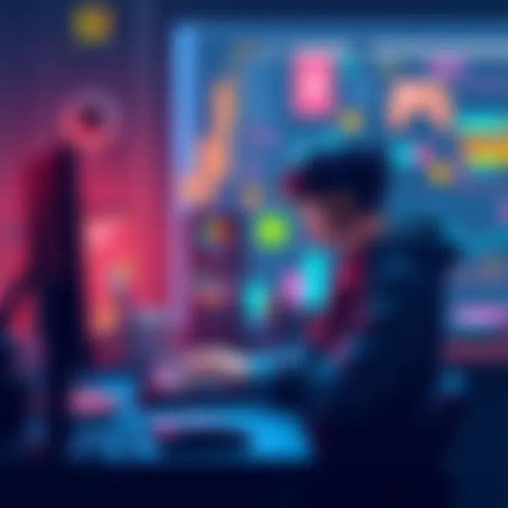 A game developer working on pixel art using modern technology and tools