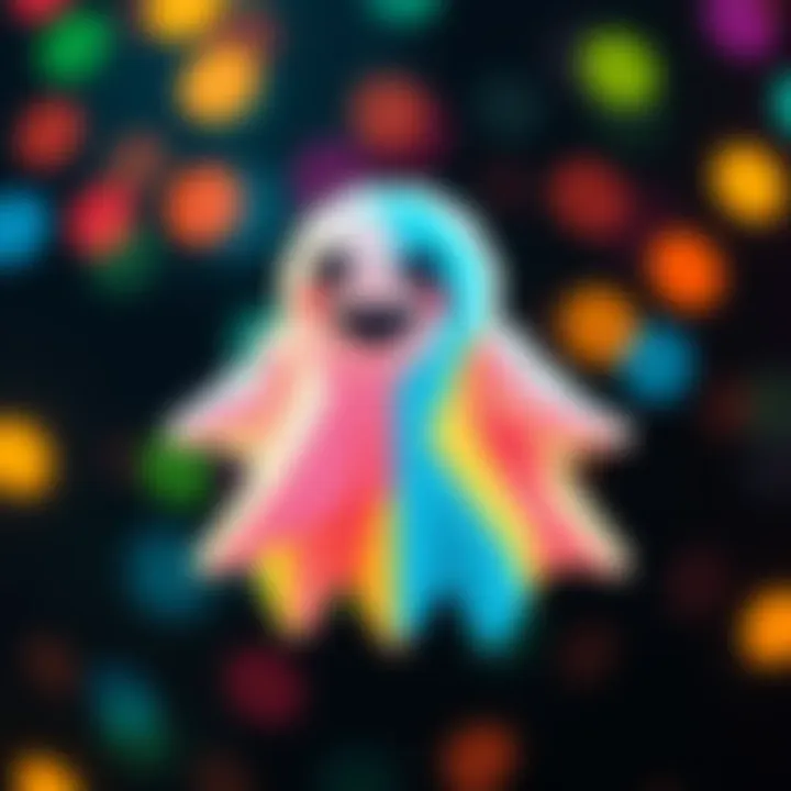 A colorful pixel art representation of a ghost with a happy expression, suitable for cross stitch projects.