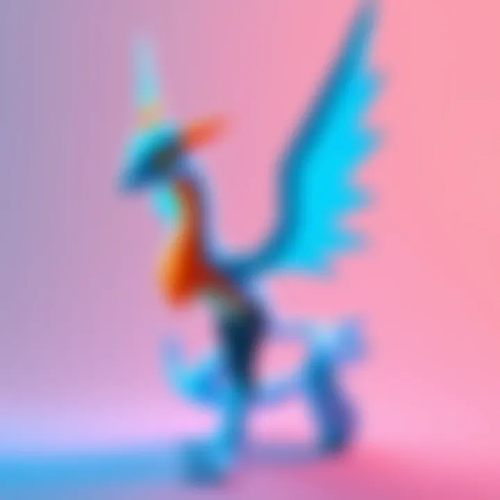 A bright and detailed pixel art representation of Lugia, showcasing its large wings and distinctive features, set against a simple background