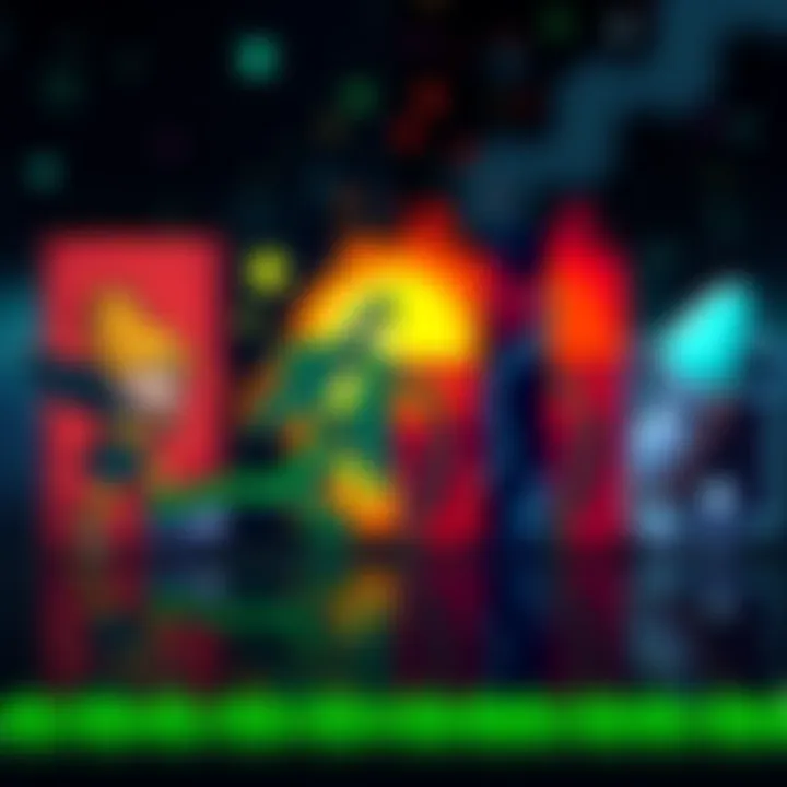 A display of various pixel art sprites with different pixel densities side by side, showing a comparison of visual styles at different zoom levels.