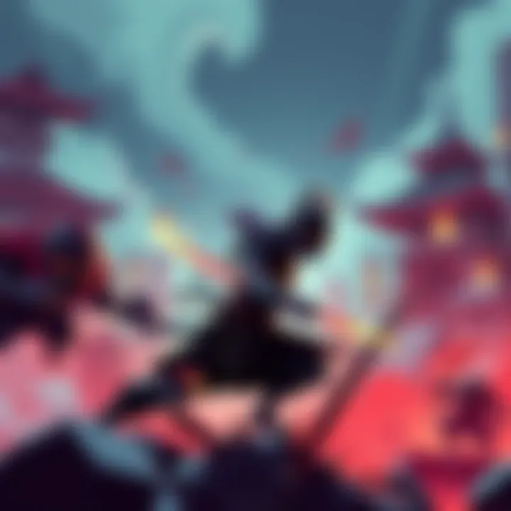 A pixel samurai warrior fights against credit card debt monsters in a vibrant game setting.