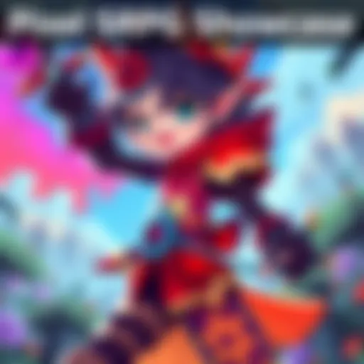 A colorful pixel art character from the upcoming SRPG, displaying vibrant designs and a dynamic pose in a fantasy setting.