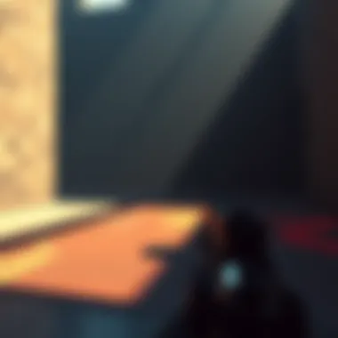 A video game scene showing a pistol casting a dithered shadow on the ground, illustrating pixelated shadow effects.